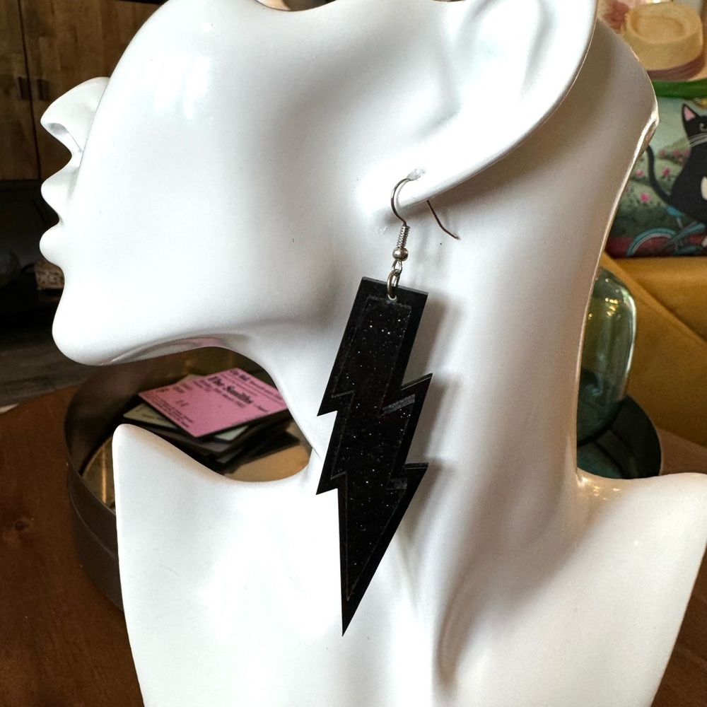 Black Lightning Bolt Earrings
